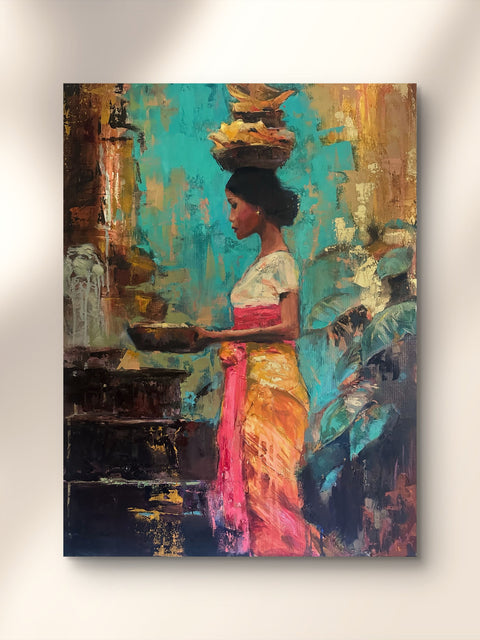 Everyday Reverence, original oil painting by Rebecca MacLeod displayed on a white gallery wall