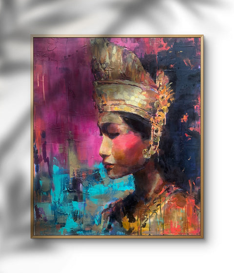 Majestic Disorder, original oil painting by Rebecca MacLeod displayed on a white gallery wall